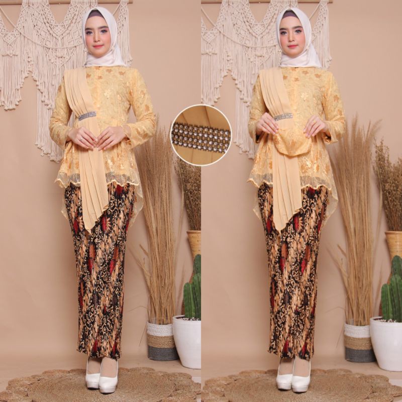 NEW TILLE SELENDANG MAYANG ( FREE MASKER ) /KEBAYA MODERN/KEBAYA WISUDA-Gold