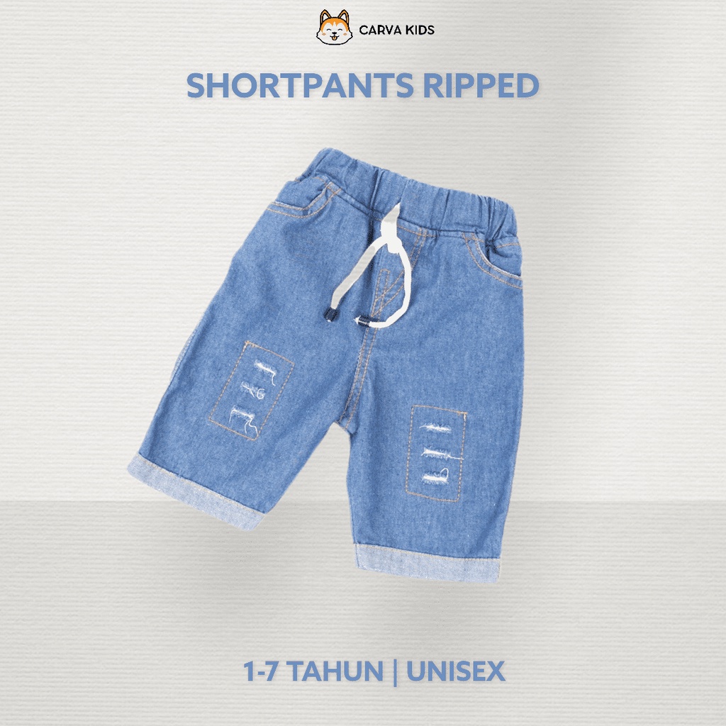 CELANA PENDEK CARVA JEANS ANAK SOBEK RIPPED BLUE LAKI LAKI PEREMPUAN LUCU IMUT