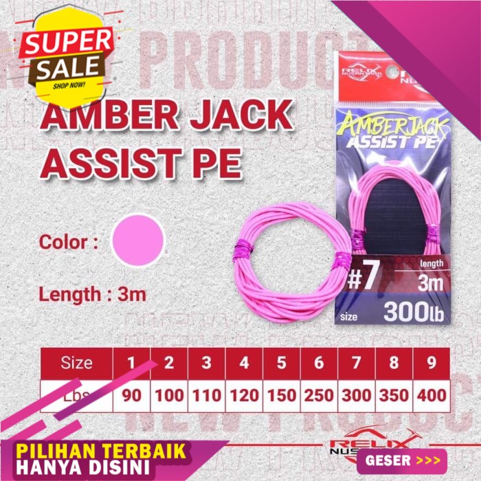 *Promo Murah* SENAR RELIX NUSANTARA ASSIST LINE AMBERJACK ASSIST PE 3M BENANG KEVLAR - 7-300lb