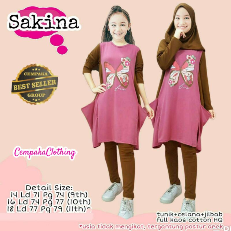SAKINA BY CEMPAKA CLOTHING||TUNIK+CELANA+JILBAB FULL KAOS COTTON