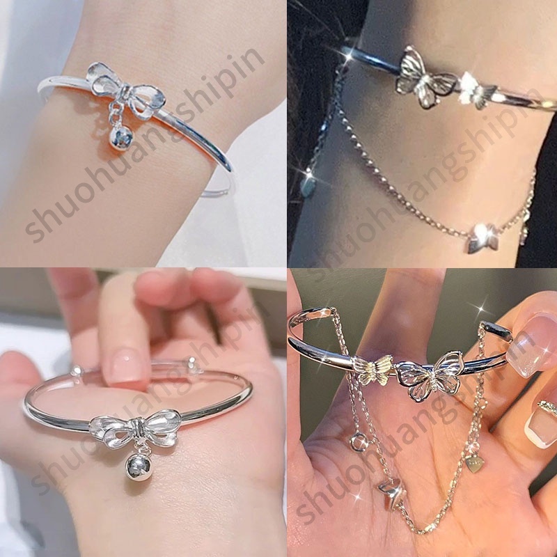 Gelang Tangan Rantai Aksen Bunga + Mutiara Imitasi + Rumbai Gaya Korea Untuk Wanita