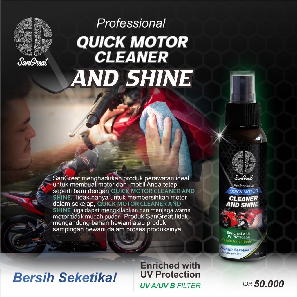 Pembersih Motor Kusam Biar Mengkilap Kinclong Quick Motor Cleaner Tanpa Bilas Pembersih Motor Warna Doff 100 ml