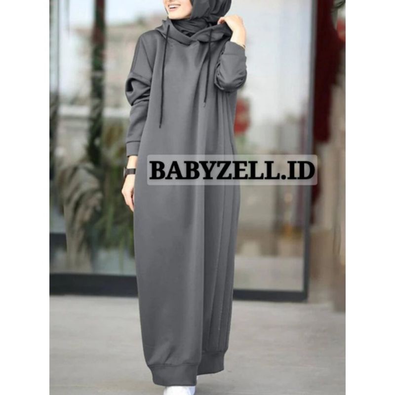 LONG SLEEVE HOODIE DRESS LEFT RIGHT POCKET FASHION HIJAB BIG SIZE OVERSIZE ALLSIZE