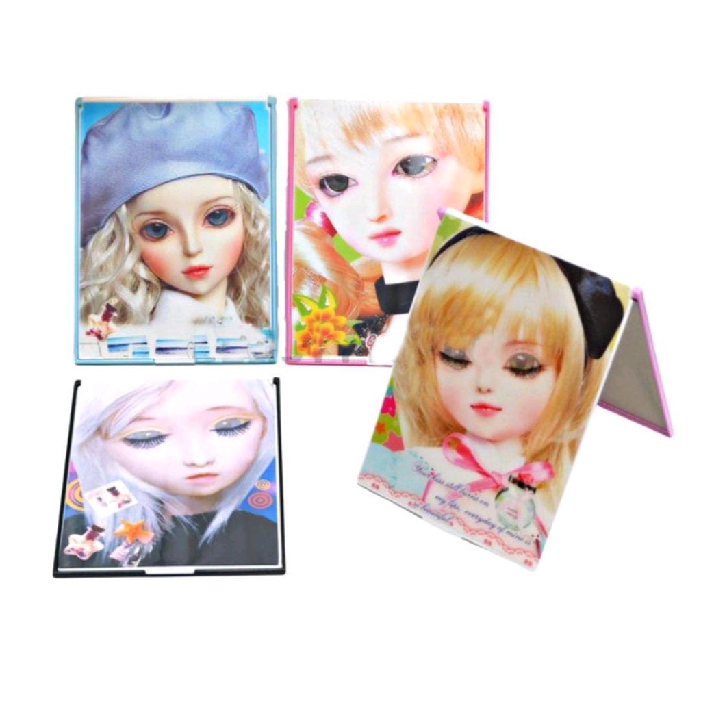 GRATIS SISIR Cermin Kaca Rias Model Lipat 3D Barbie Cermin Kaca Makeup / Kaca Karakter