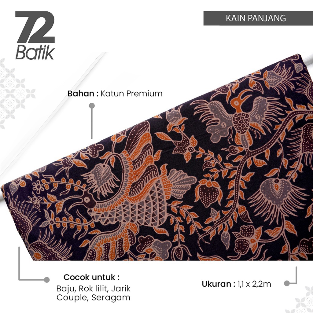 KAIN BATIK PREMIUM Bahan Katun Motif Burung Warna Hitam Item Ireng Black 721798 CAP 72 - Jarik Jarit Samping Kebat Panjang Batik Katun Modern Premium Bahan Seragam Batik Pernikahan Kantor Keluarga Murah Kamen Jadi Batik Bali Lembaran