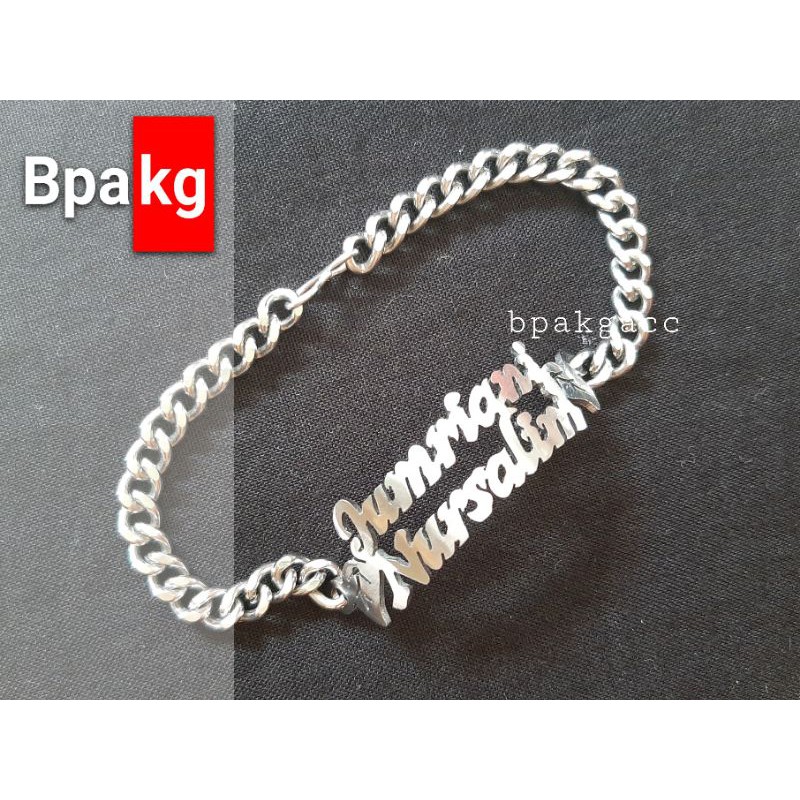 Gelang ukir nama couple pasangan # Gelang monel besi putih asli anti karat silver murah cewek cowok