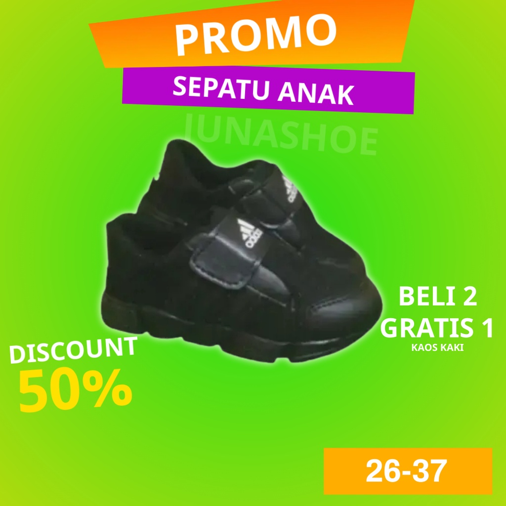 Sepatu sneakers anak cewe cowo sepatu sekolah tk sd hitam polos