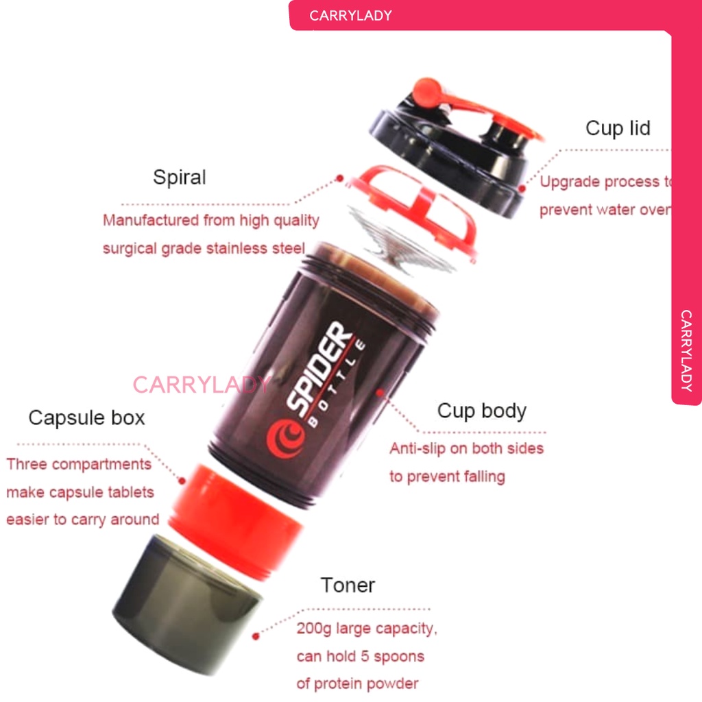 Botol Minum Shaker - Spider Bottle Shaker 500ml BPA FREE ANTI BOCOR