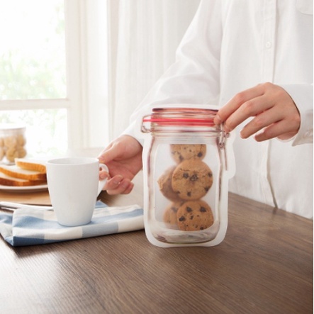 Mason Jar Zipper XL Bags PE Plastic Airtight Reusable Snack Bags