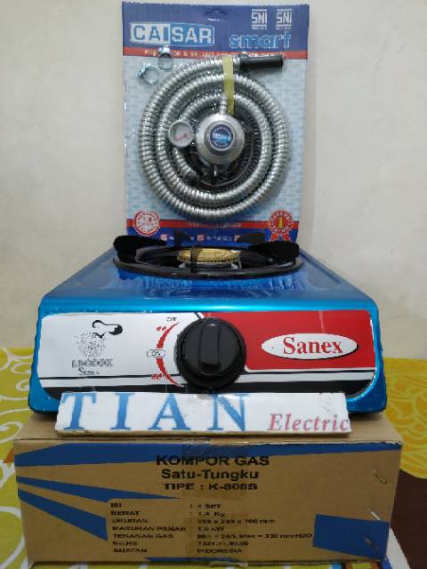 SANEX K-808S Kompor Gas Satu Tungku Paket (Selang &amp; Regulator)