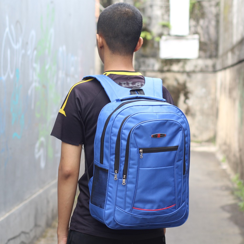 Ransel Laptop Pria Tas Multifungsi Distro Punggung Tas Biru POLO D300 Laptop Tas Kerja