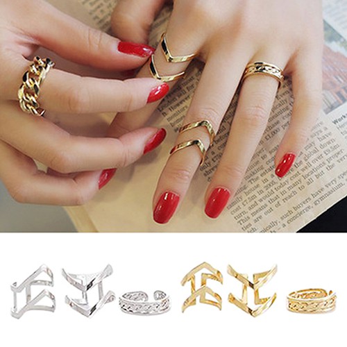 3 Pcs Set Fashion Cincin Buku Buku Jari Wanita Model Band Berlapis Emas Perak Shopee Indonesia