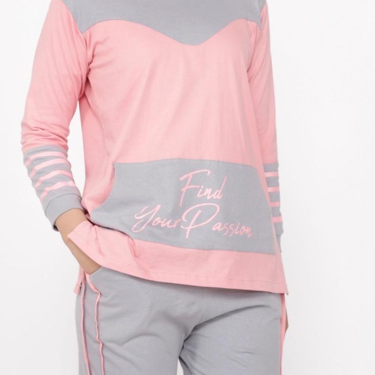 Setelan Olahraga Wanita - Baju Olahraga Wanita Muslim - Setelan Senam Sepeda Gowes Wanita PEACH-ABU 