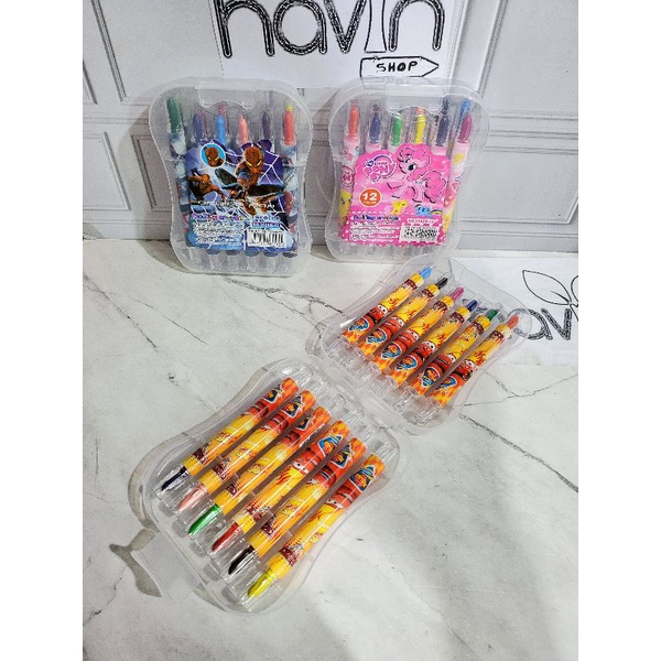 CRAYON PUTAR PENDEK MIKA 12WARNA/KRAYON PUTAR MIKA/ROLLING CRAYON MIKA-1