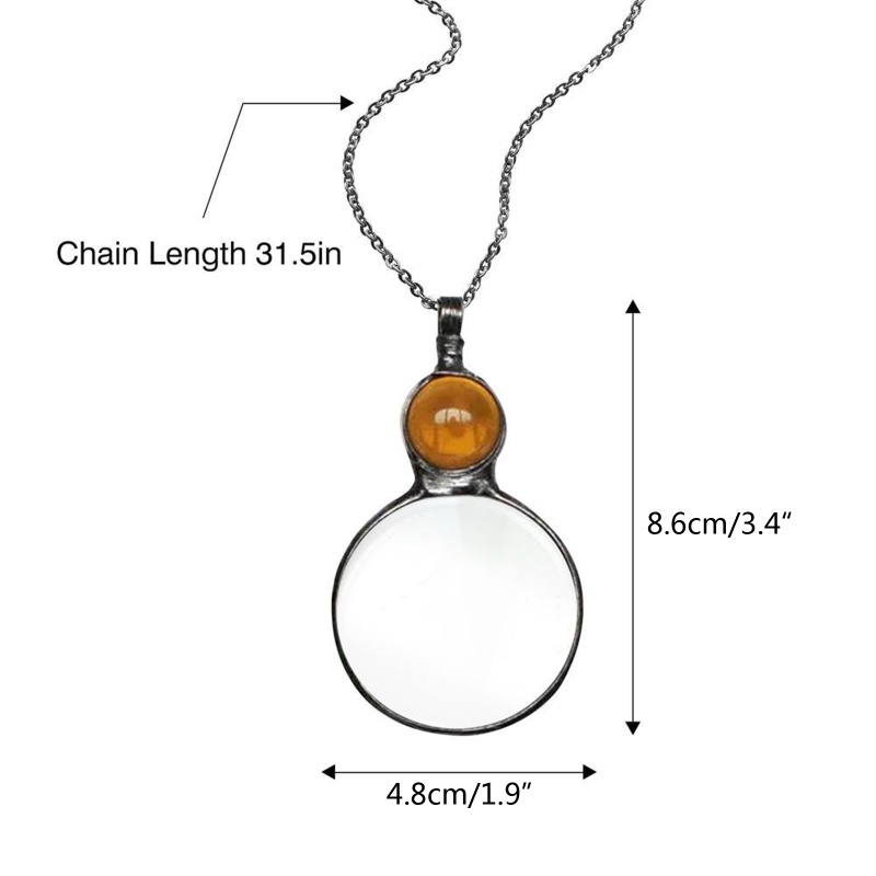 Siy 10x Kalung Kaca Pembesar Vintage Antik Multicolor Loupe Pendant Necklace