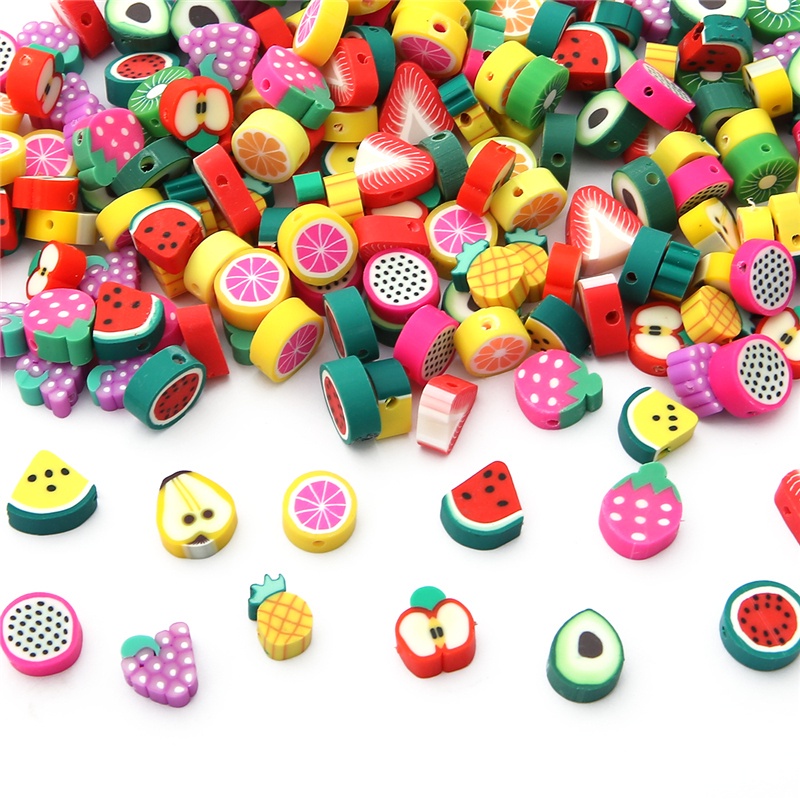 30Pcs/lot 9-11mm Clay Fruit Apple Orange Avocado Strawberry Mix Color Polymer Spacer Beads For Girls Jewelry Making DIY Bracelet