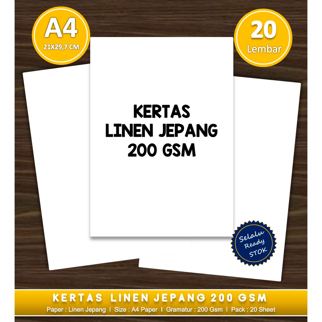 

Kertas Linen Jepang 200 Gsm Uk. A4 1 pak isi 20 lembar