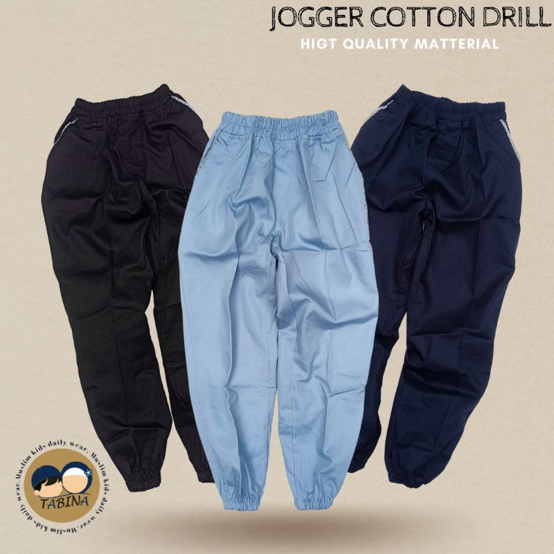 Celana Jogger Panjang Tabina Bahan Katun Drill usia 1 tahun - 16 tahun Remaja