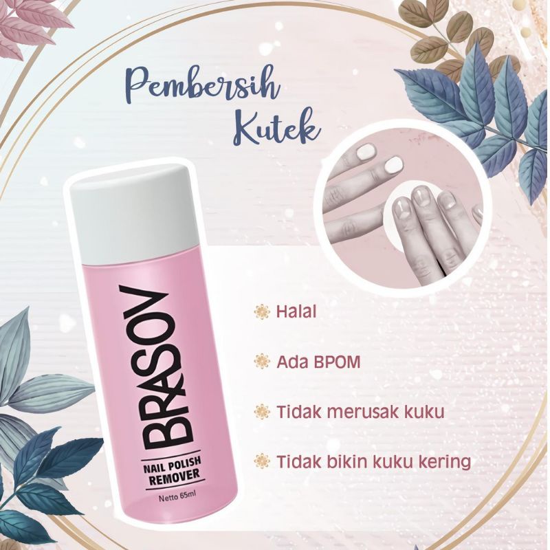 Pembersih Cat Kuku Brasov 65ml,Halal/Pembersih Kutek Nail Polish Remover