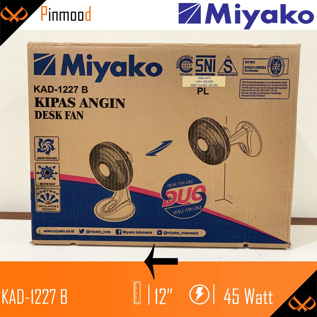 MIYAKO KAD-1227 B / PL KIPAS ANGIN MEJA DAN DINDING / WALL DESK FAN  [ 12&quot; ] 2 in 1 ANGIN KENCANG