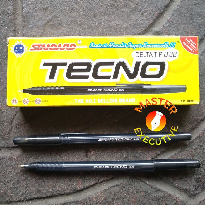 [Pak - 12 Buah] Standard Techno Black Delta Tip 0.38 Oil Gel Pen - Pulpen Hitam