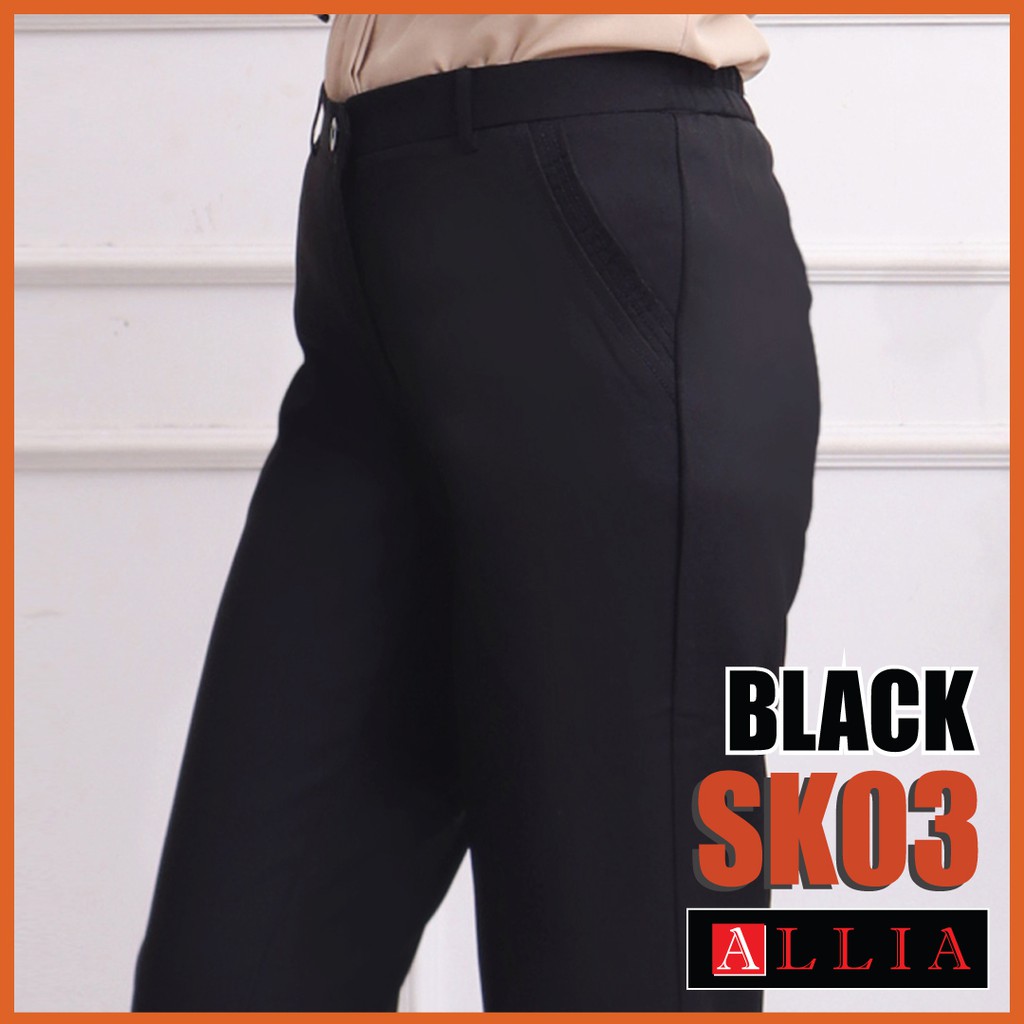 ALLIA SK03 BLACK M - 7L - Celana Kerja Wanita - Celana Bahan Wanita - celana pinggang karet