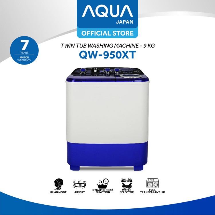 AQUA Japan Mesin Cuci 9KG QW-950XT / QW950XT Twin Tub