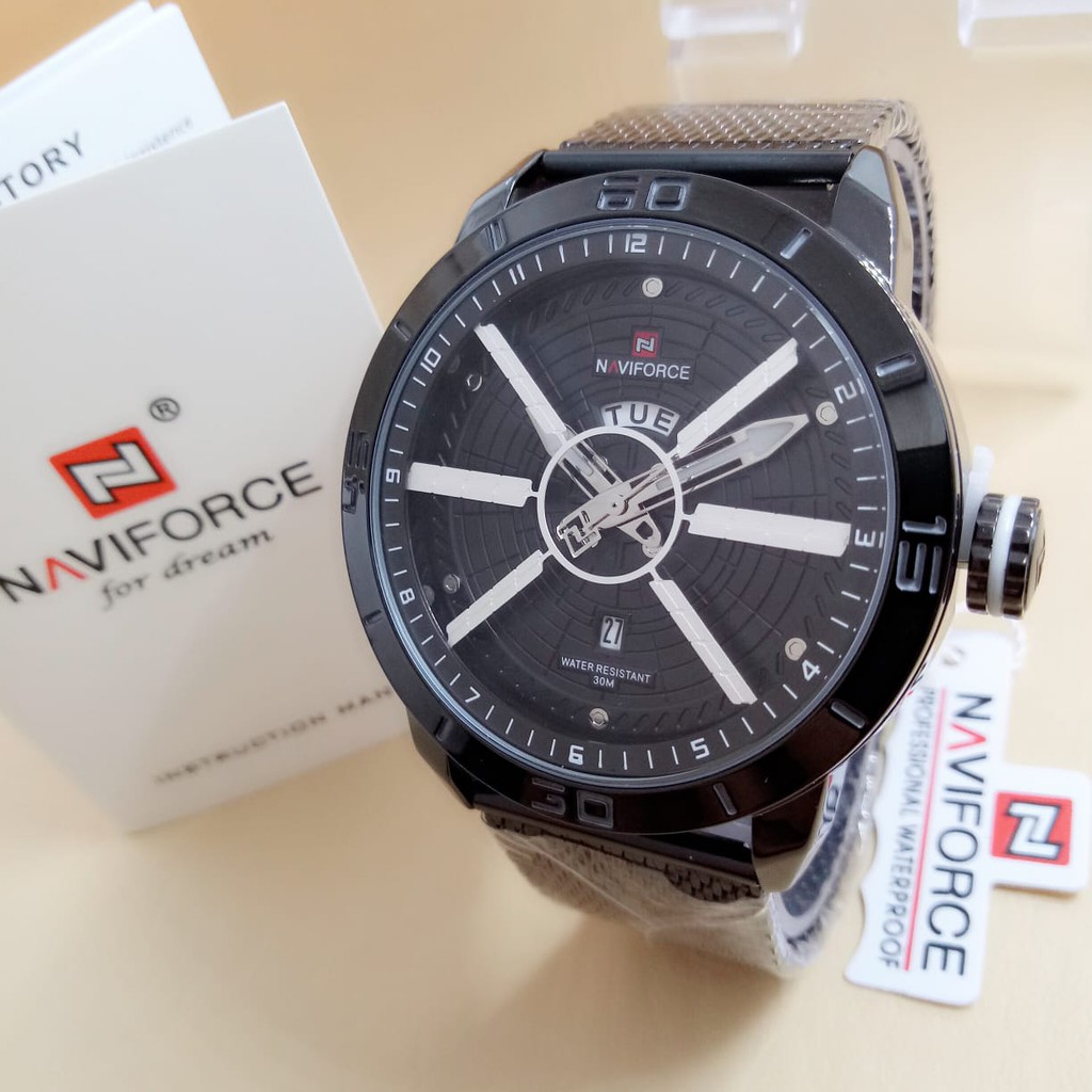 Naviforce 9155 - Jam Tangan Pria Murah - Rantai Stainless - Analog Quartz - Original