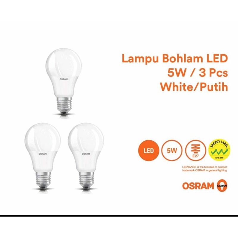 Osram Lampu Bohlam Led 5 Watt-3pcs (Paket 5w 3Pcs)