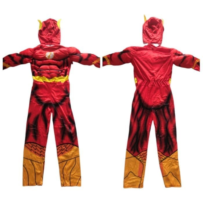 Kostum Otot Flash Anak Import Cosplay Ultah Superhero Busa Jumpsuit Import Costume Ulang Tahun