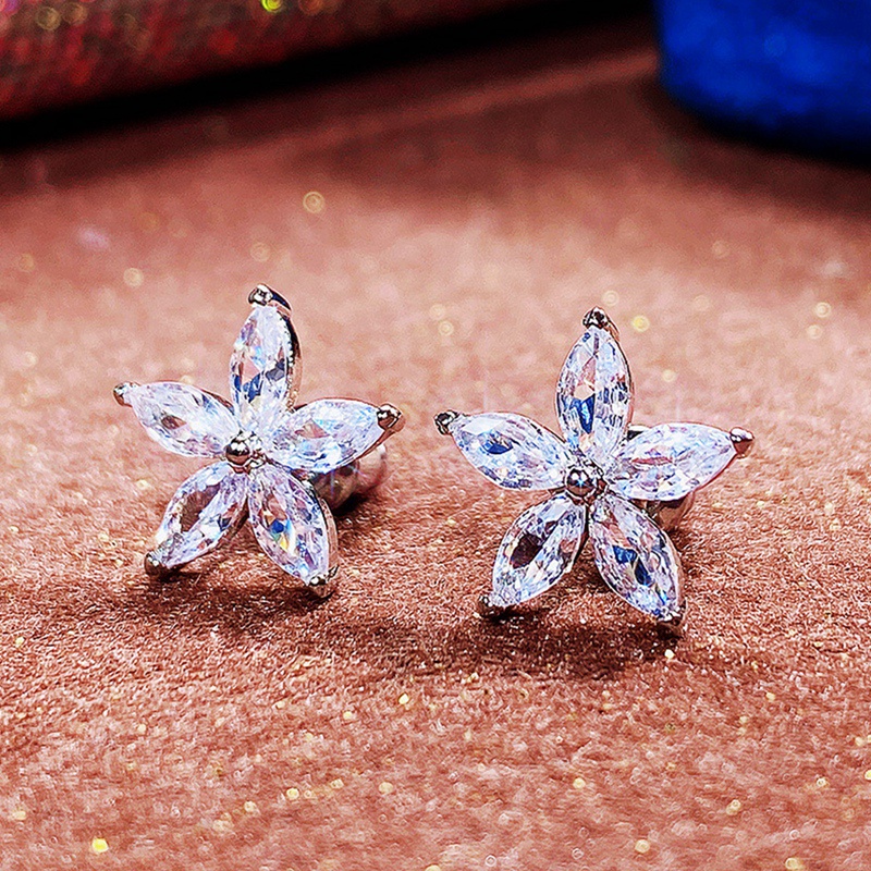 Fancyqube Anting Stud Cubic Zirconia Bentuk Bunga Warna-Warni Untuk Wanita