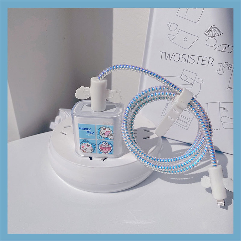 Doraemon Kartun Kabel Data Penutup Pelindung Transparan Cocok untuk 18w/20W Ponsel Charger