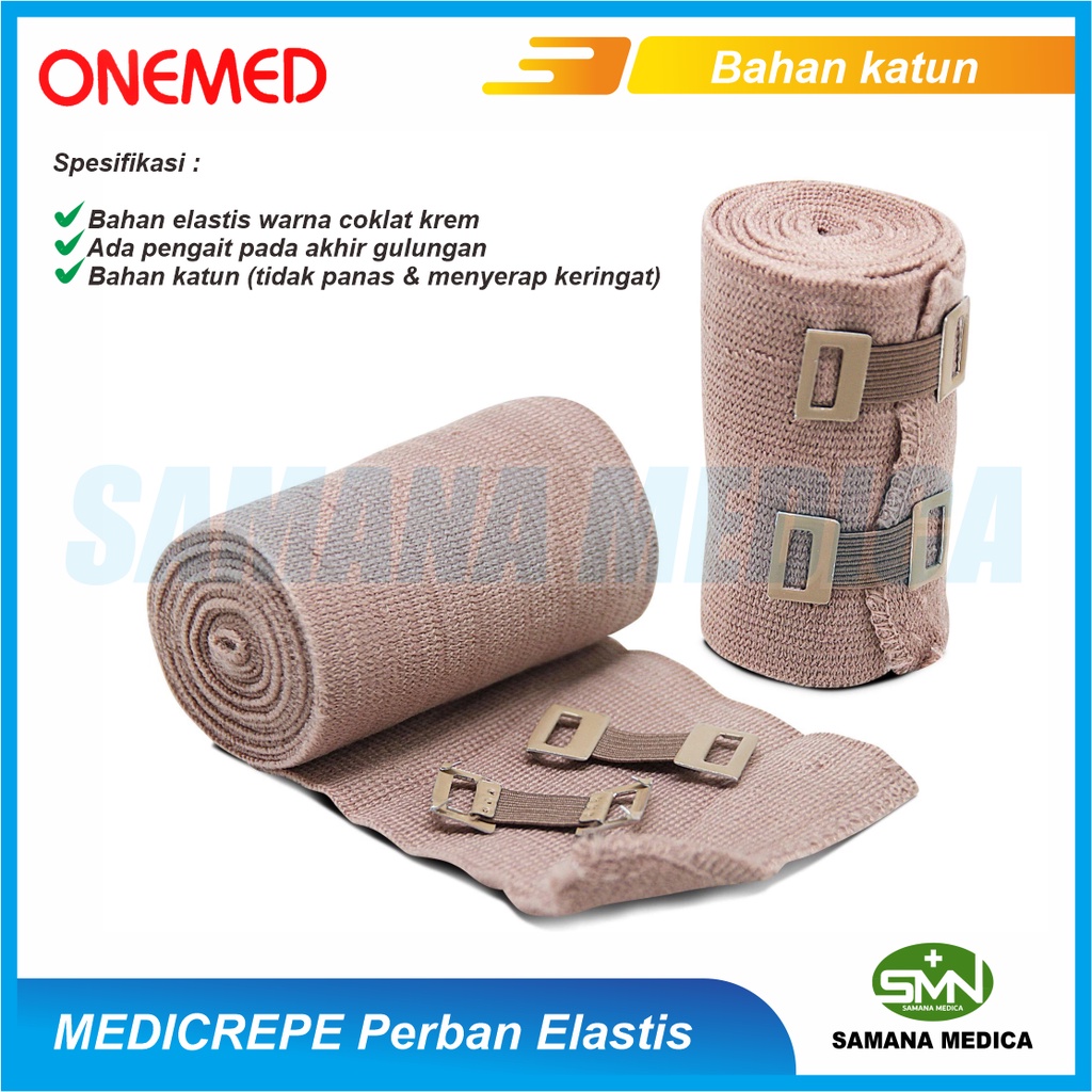 Elastic Bandage Medicrepe Onemed Perban Elastis Verbant Cokelat Kain Karet Katun Dengan Pengait 3 inch 4 inch 6 inch