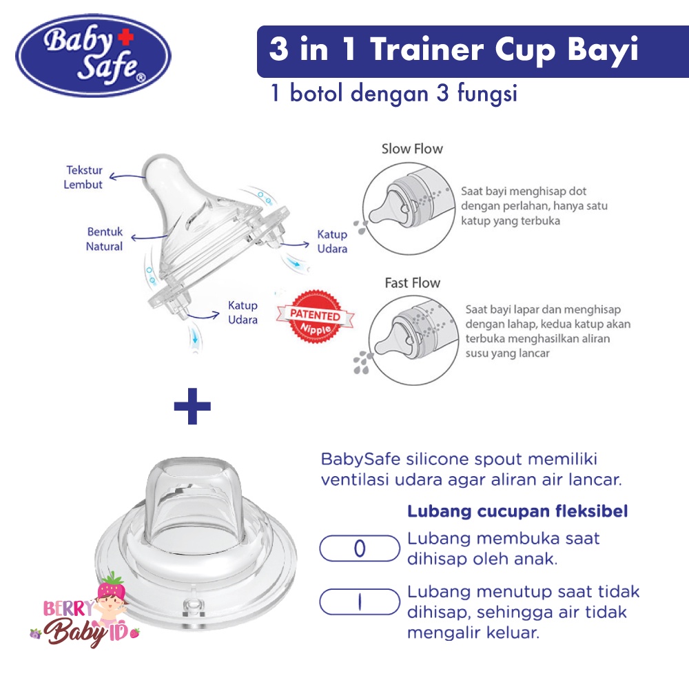 Baby Safe 3 Stage Feeding System WN30 Botol Susu Bayi Wide Neck 250ml Berry Mart