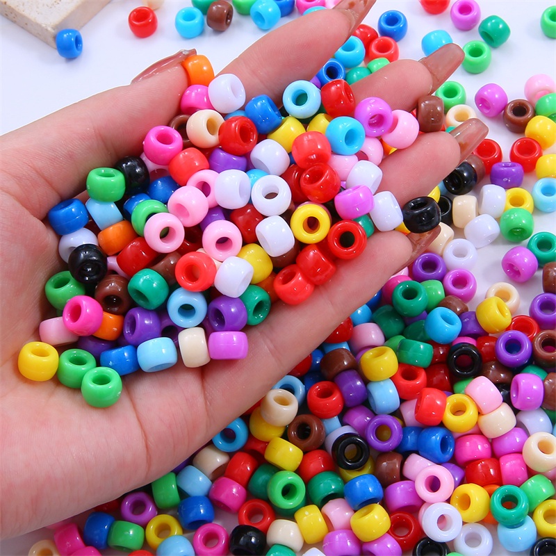 100pcs 9mm x6mm Acrylic Solid Color Round Beads Plastic Solid Color Beads Jewelry Making DIY Handmade Bracelet Loose Beads Large Hole Round Beads