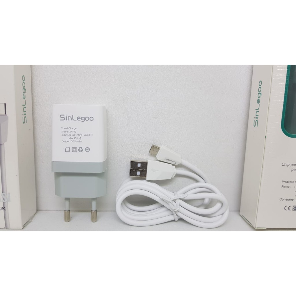 Travel Charger Micro USB XH-02 SINLEGOO 1A plus Kabel Sinkronisasi Data Cable V8 XH02 GARANSI