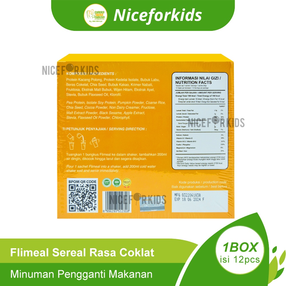 Flimeal Meal Replacement by Flimty Rasa Coklat 1BOX isi 12sachet @50gr / Minuman Sereal Pengganti Makanan