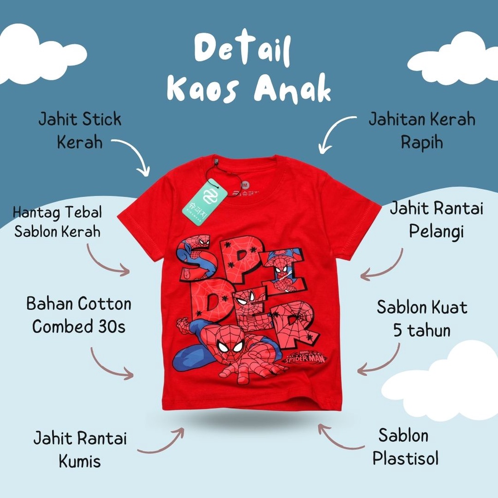 Konveksi Pakaian Anak Laki Laki Umur 1-8 Tahun [S,M,L,XL] Kaos Anak Distro Cowo Superhero CAPTAN ORANG PUTIH