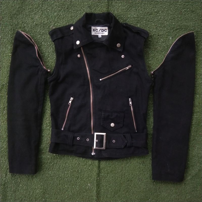 Ac/Dc Mannishboy Bikers Ramones Punk Rock Vest Canvas Jacket Jaket Rompi Biker no Leather Kulit Perf