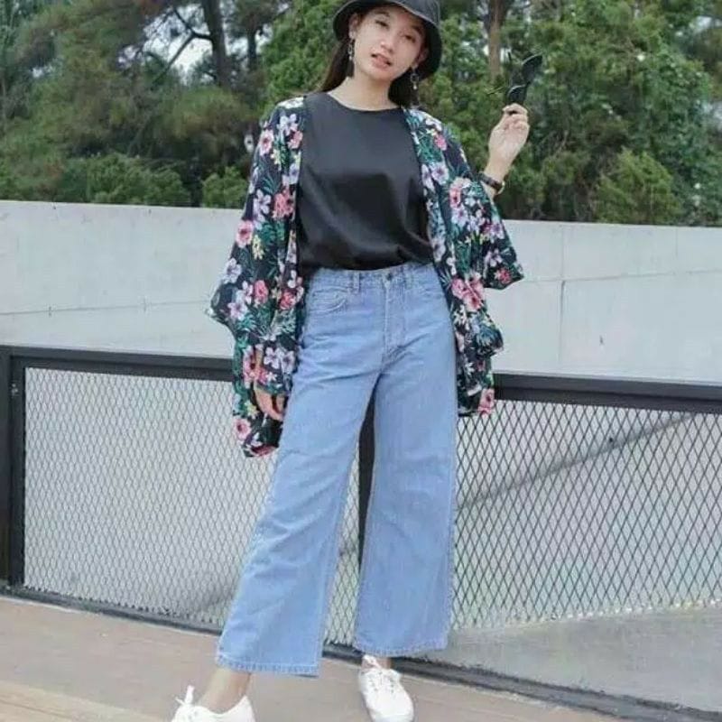 promo puncak [B8] Celana kulot jeans wanita rawis polos Boyfriend kulot rawis jeans highwaist COD ready stok-2