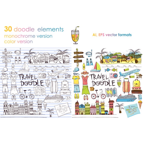 Lets Travel Doodle Big Set - Vector Designs