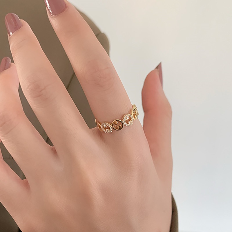 Cincin Model Terbuka Desain Huruf CG Hias Zircon Gaya Korea Untuk Wanita