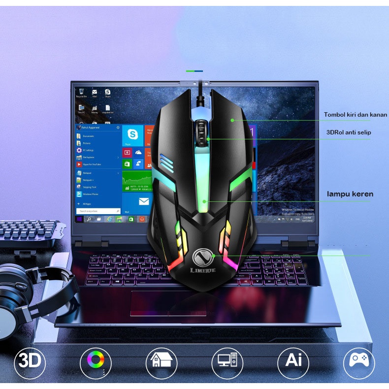 keyboard mechanical  komputer Set Gaming Mouse dan Keyboard USB Cable RGB-3