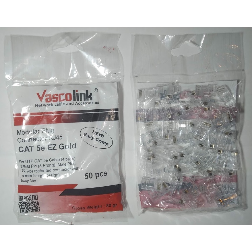 Connector RJ45 UTP/FTP Vascolink EZ Gold CAT5/6 - Anti Gagal