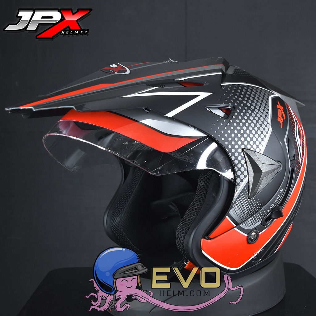 HELM JPX SUPERMOTO ADVANCE - BLACK DOFF/RED ORIGINAL HELM JPX SEMICROSS MOTIF JPX HALFFACE