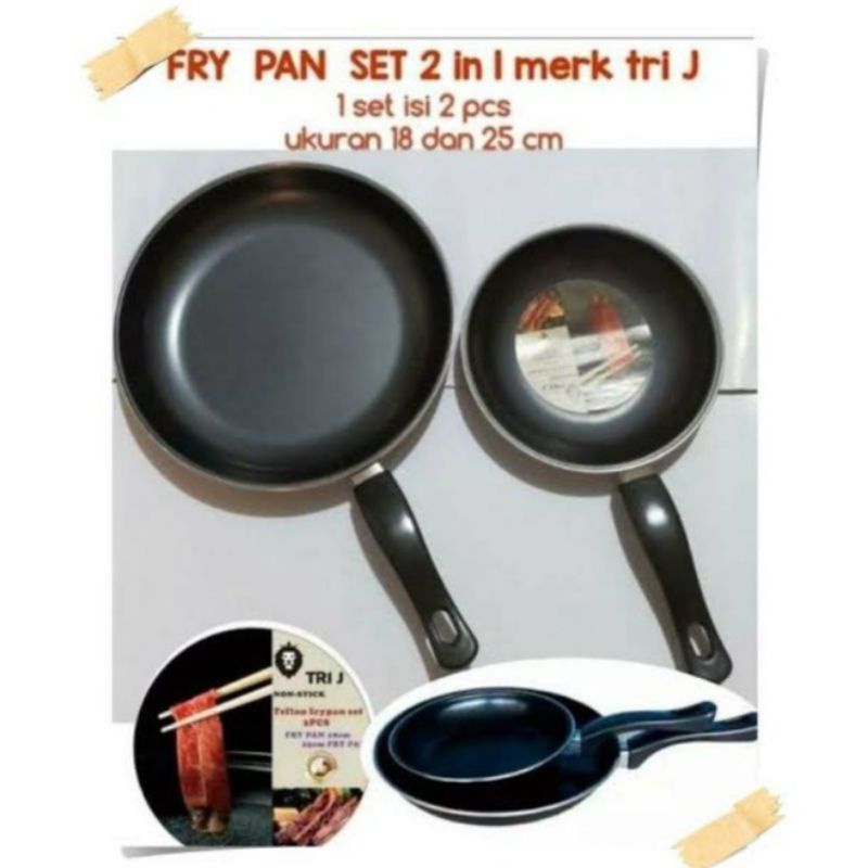 RB tri j frypan set teplon alat masak wajan anti lengket 2in1 (18cm & 25cm)
