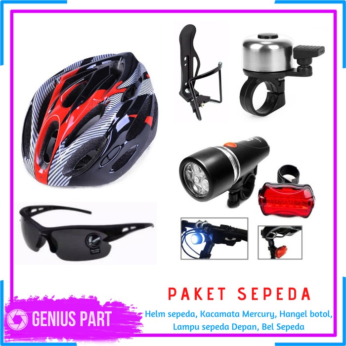 Hidayati-- Paket Set Sepeda Lengkap Helm Kacamata Mercury Hangel Botol Lampu Bel