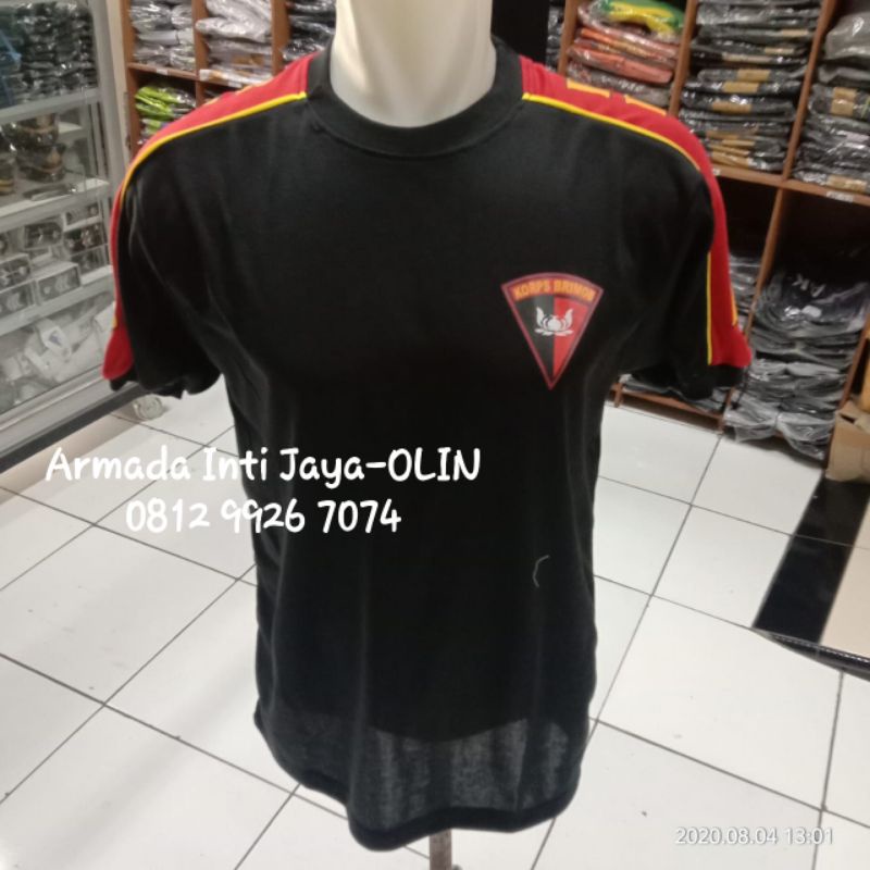 KAOS KOMBINASI BRIMOB LOGO KECIL HITAM | KAOS DALAMAN DEWASA BRIMOB HITAM