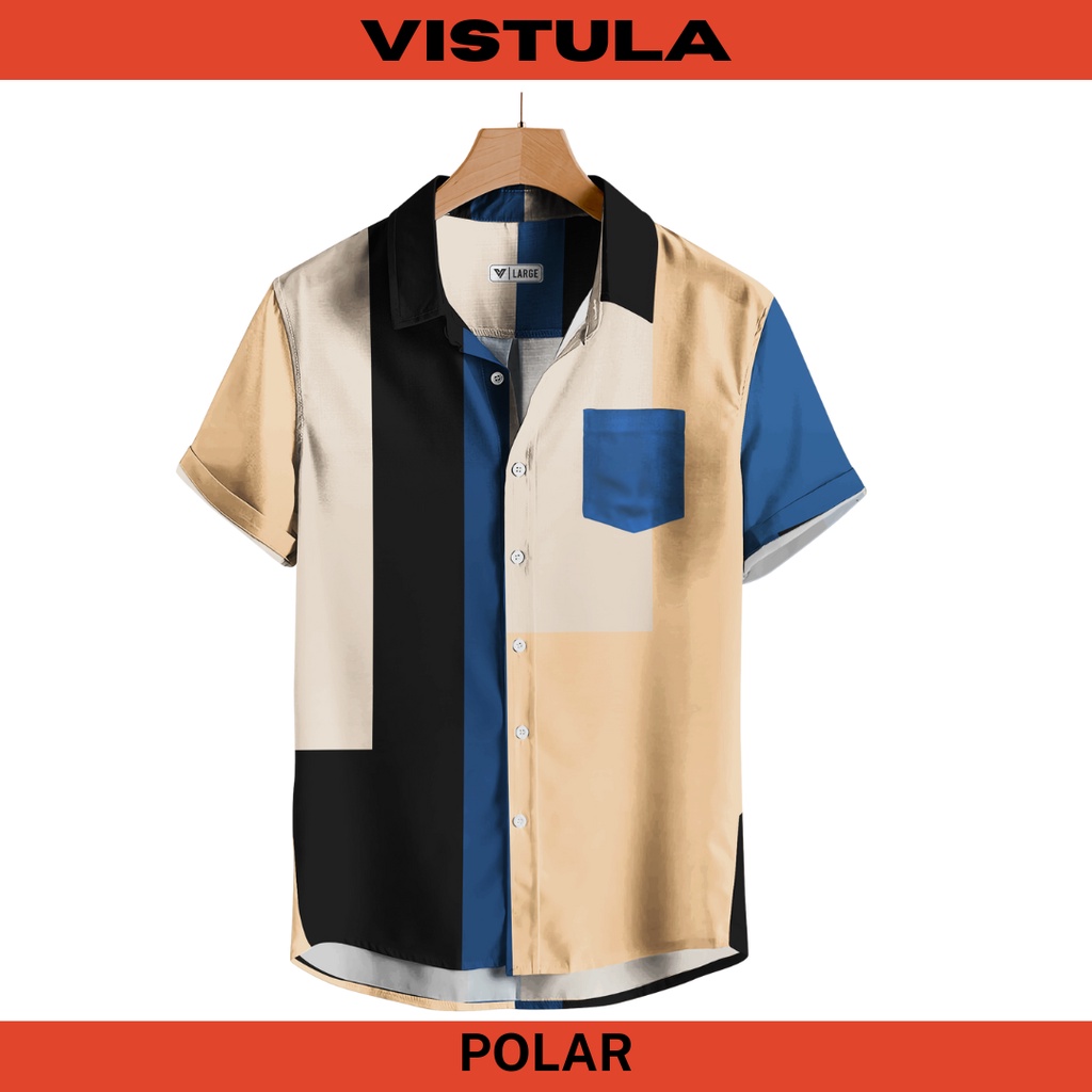 Kemeja Pantai Lengan Pendek Pria Color Block Series - POLAR