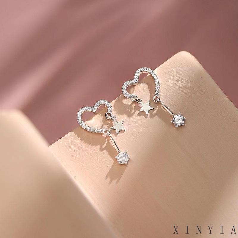 Anting Stud 925 Silver Model Rumbai Bintang Hati Untuk Perempuan